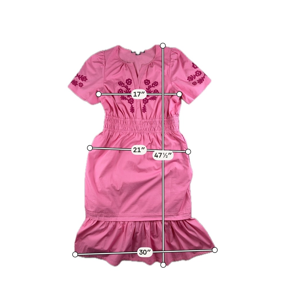 French Connection Pink Embroidered Cotton Midi Dress Large Boho Peasant Resort - Picture 9 of 11